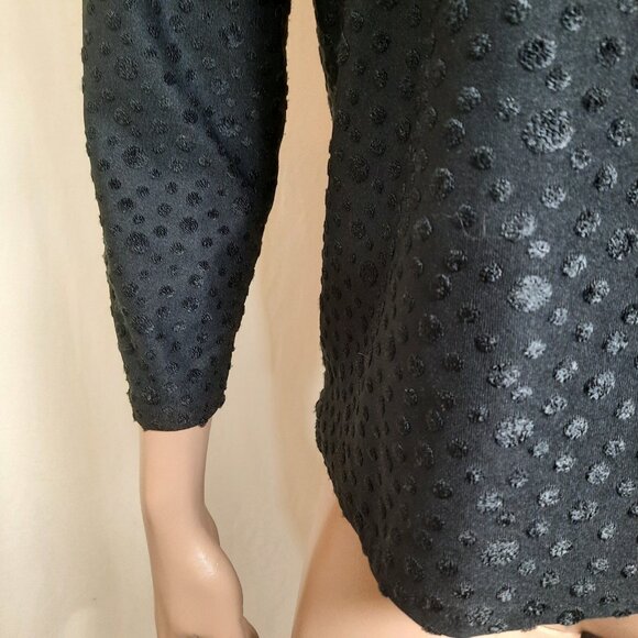 Vintage 80s Blouse Black Ruched Puff Sleeves Womens M Textured Dots - Picture 5 of 7
